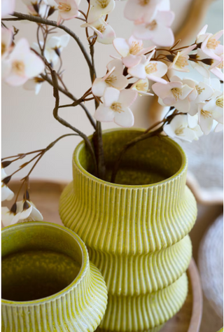 SET OF THREE CHARTREUSE CERAMIC VASES