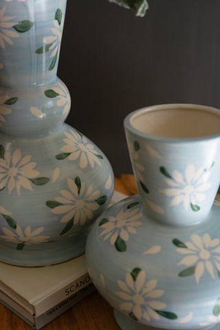 SET OF TWO FLORAL CERAMIC VASES