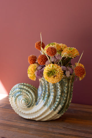 CERAMIC NAUTILIS SHELL VASE