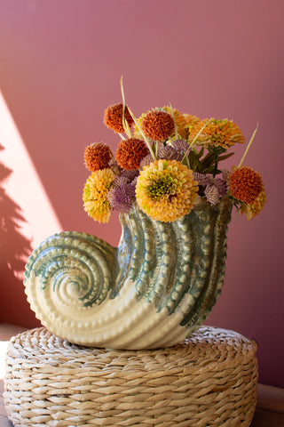 CERAMIC NAUTILIS SHELL VASE