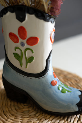 CERAMIC COWBOY BOOT VASE