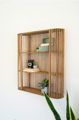 WOOD SPINDLE OVAL WALL SHELF