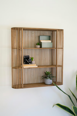 WOOD SPINDLE OVAL WALL SHELF