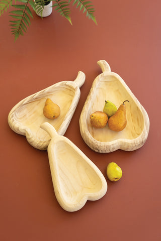 SET OF THREE PEAR-SHAPED CARVED WOOD BOWLS