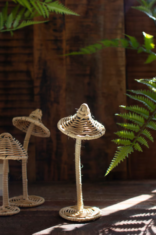 SET OF SIX RATTAN MUSHROOMS