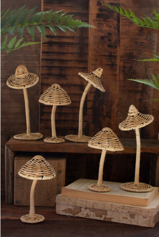 SET OF SIX RATTAN MUSHROOMS