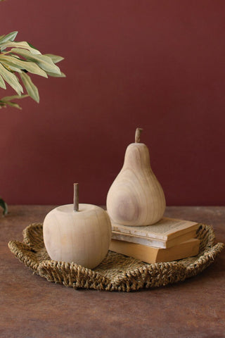 SET OF TWO CARVED WOODEN APPLE AND PEAR - NATURAL