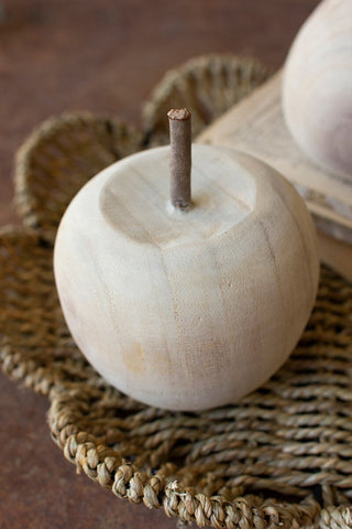 SET OF TWO CARVED WOODEN APPLE AND PEAR - NATURAL