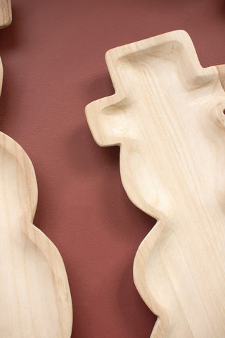 SET OF TWO CARVED WOOD SNOWMEN TRAYS