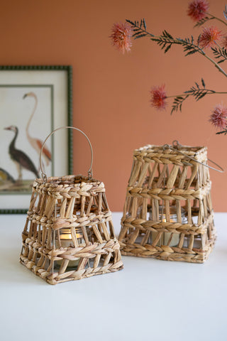 SET OF TWO SEAGRASS LANTERNS WITH GLASS INSERTS #2