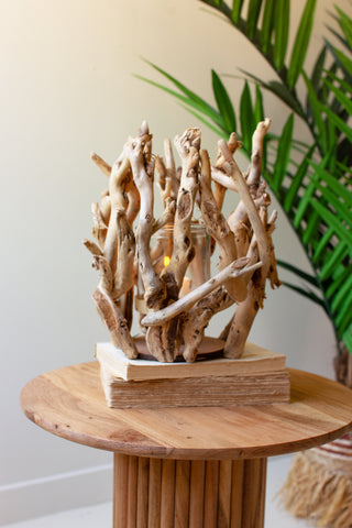 DRIFTWOOD WILLOW ROOT WITH ONE GLASS CANDLE HOLDER