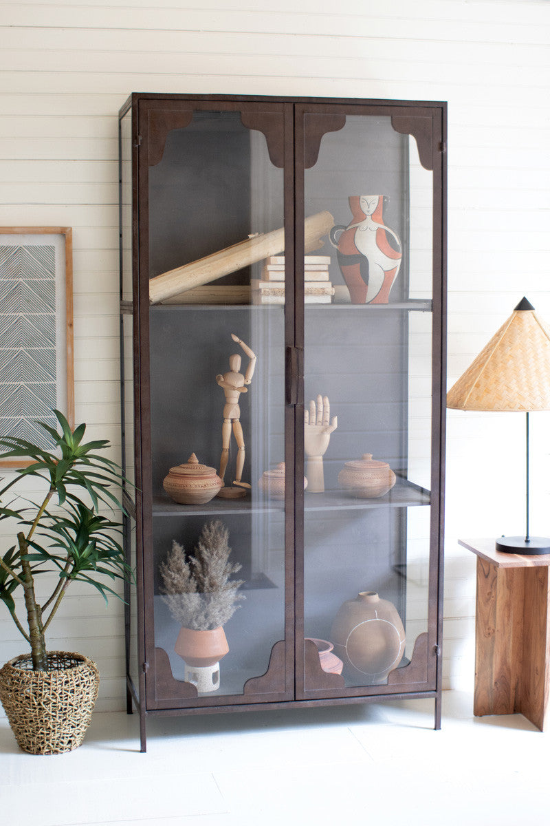 Large Rustic Metal and Glass Cabinet