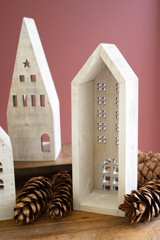 SET OF FIVE WOODEN VILLAGE - WHITEWASH