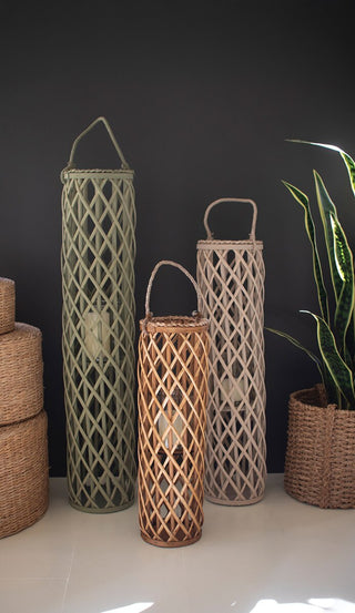 SET OF THREE WILLOW LANTERNS WITH GLASS INSERTS - ONE EACH