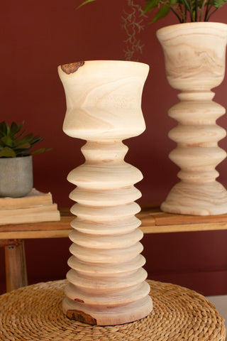 SET OF THREE TURNED WOOD TOWERS WITH CUPS