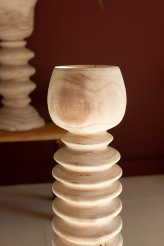 SET OF THREE TURNED WOOD TOWERS WITH CUPS