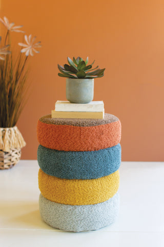 MULTI COLOR STACKED CARPET POUF