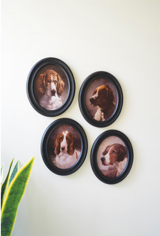 SET OF FOUR FRAMED OVAL DOG PRINTS