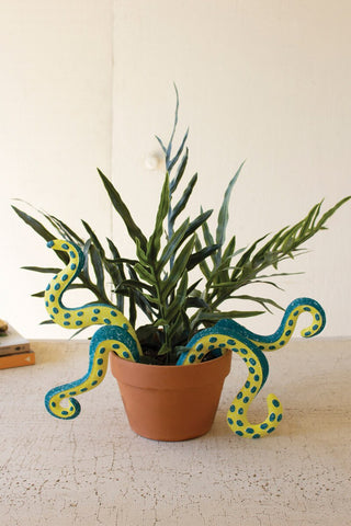 SET OF FOUR PAINTED METAL OCTOPUS TENTACLES PLANT STAKES