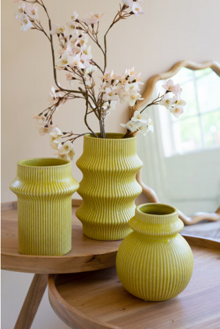 SET OF THREE CHARTREUSE CERAMIC VASES