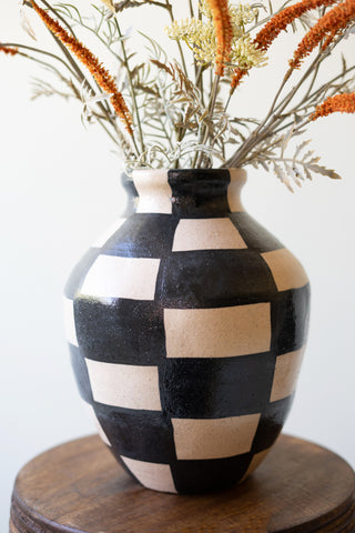 BLACK AND NATURAL CERAMIC URN - SMALL