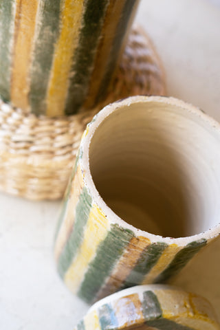 SET OF TWO CERAMIC CANISTERS - OLIVE AND TOBACCO STRIPES