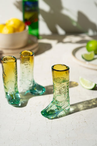 RECYCLED GLASS BOOT SHOT GLASS - AMBER