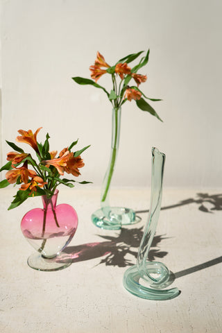 SET OF TWO RECYCLED GLASS SNAKE VASES