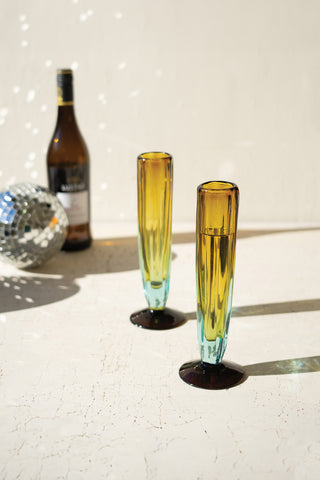 RECYCLED FLUTED CHAMPAGNE GLASS – AMBER AND CLEAR