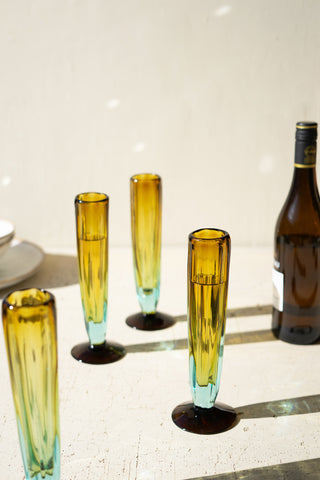 RECYCLED FLUTED CHAMPAGNE GLASS – AMBER AND CLEAR