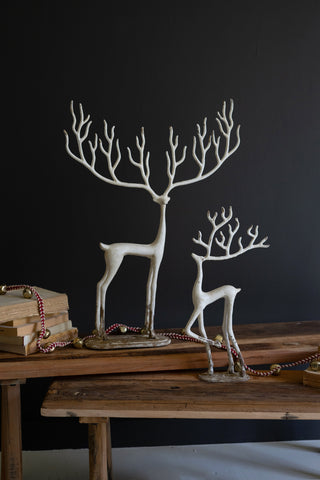 SET OF TWO CAST IRON DEER - WHITE