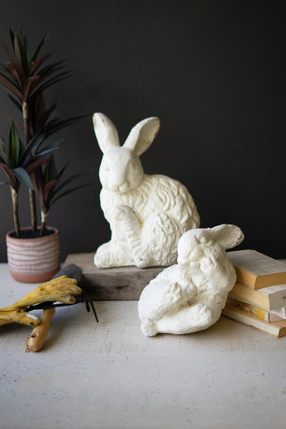 SET OF TWO FAUX CONCRETE RABBITS - LARGE