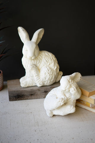 SET OF TWO FAUX CONCRETE RABBITS - LARGE