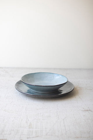 SET OF TWO BLUE CERAMIC DINNER PLATE AND BOWL