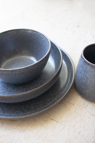 SET OF THREE STONEWASH CERAMIC DINNER & SALAD PLATE & BOWL