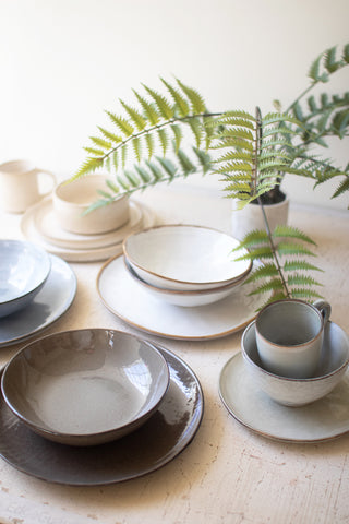 SET OF THREE STONEWASH CERAMIC DINNER & SALAD PLATE & BOWL