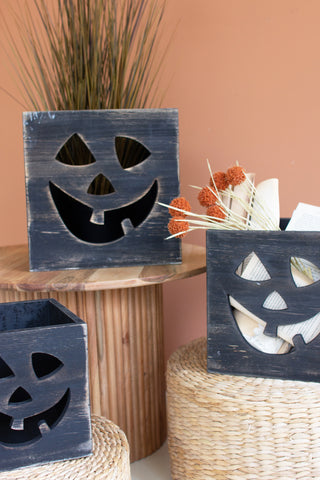 SET OF THREE WOODEN JACK-O-LANTERN BOXES - ANTIQUE BLACK