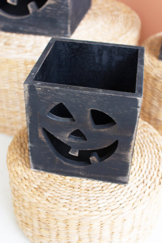 SET OF THREE WOODEN JACK-O-LANTERN BOXES - ANTIQUE BLACK