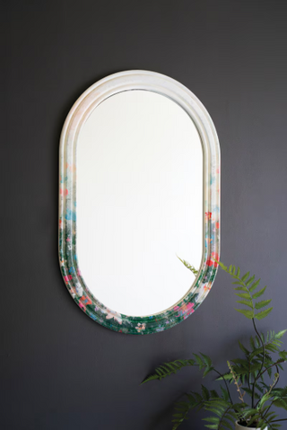 FLORAL PAINTED OVAL FRAMED MIRROR