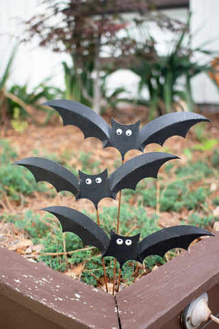 SET OF THREE PAINTED BATS PLANT STAKES