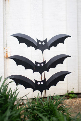 SET OF THREE PAINTED BATS PLANT STAKES