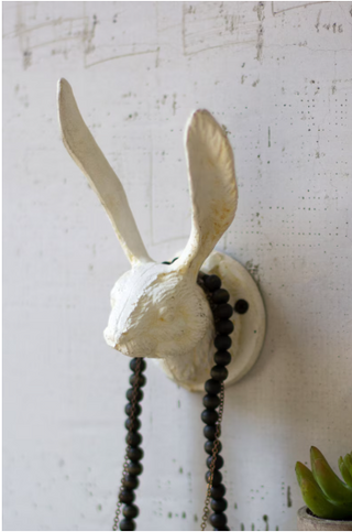 CAST IRON RABBIT WALL HOOK - ANTIQUE WHITE