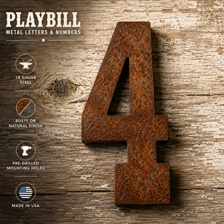 4 Inch PLaybill Font Metal Letters and Numbers - Rusty or Natural Finish