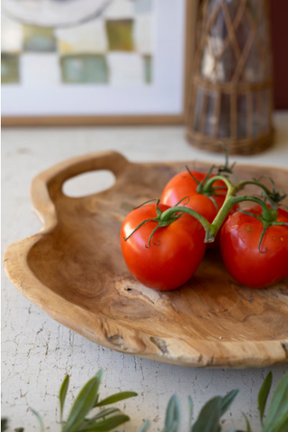 ROUND TEAK WOOD BOWL WITH HANDLES