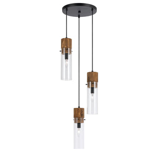 60W X 3 Spheroid Glass/Wood Pendant Fixture