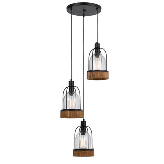 60W X 3 Beacon Glass/Wood Pendant Fixtrure