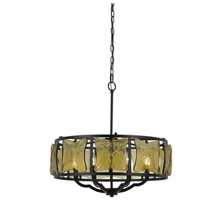 60W X 6 Revenna Forged Iron Chandelier With Hand Crafted Glass