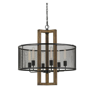 60W X 6 Monza Wood Chandelier With Mesh Shade