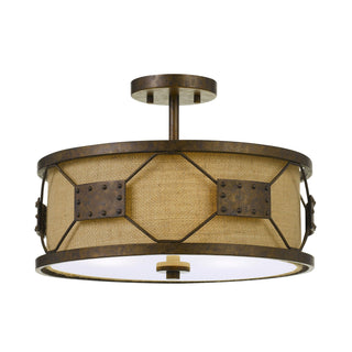 60W X 3 Ragusa Metal 2 In 1 Pendant/Semi Flush Mount Fixture With Burlap Shade