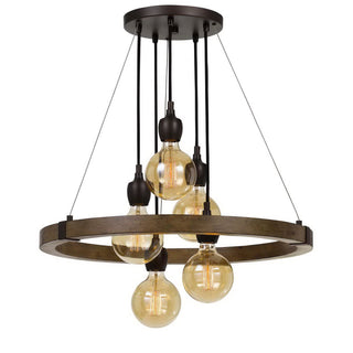 60W X 5 Martos Metal/Wood Chandelier. (Edison Bulbs Included)